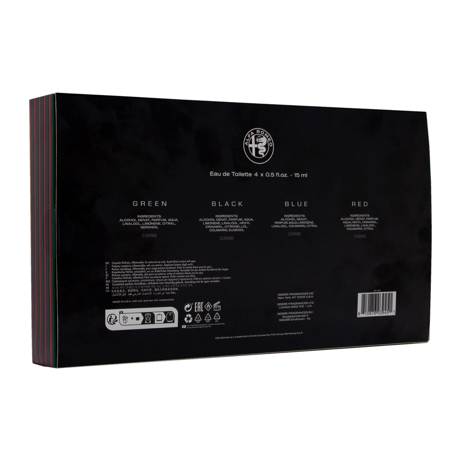 Zestaw Alfa Romeo Green edt 15ml + Black edt 15ml + Blue edt 15ml + Red edt 15ml2.JPG